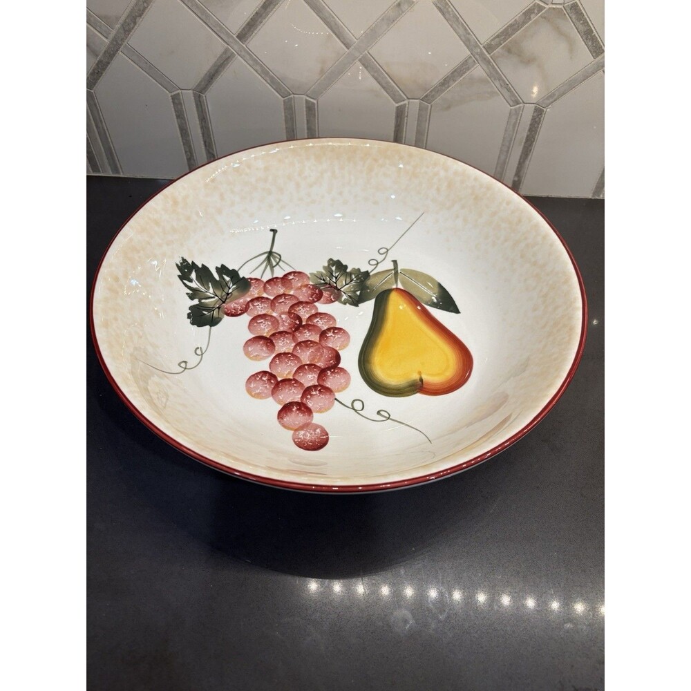 Pier 1 Imports PER83 Pasta Serving Bowl 12" Hand Painted Pear Grapes Dolomite